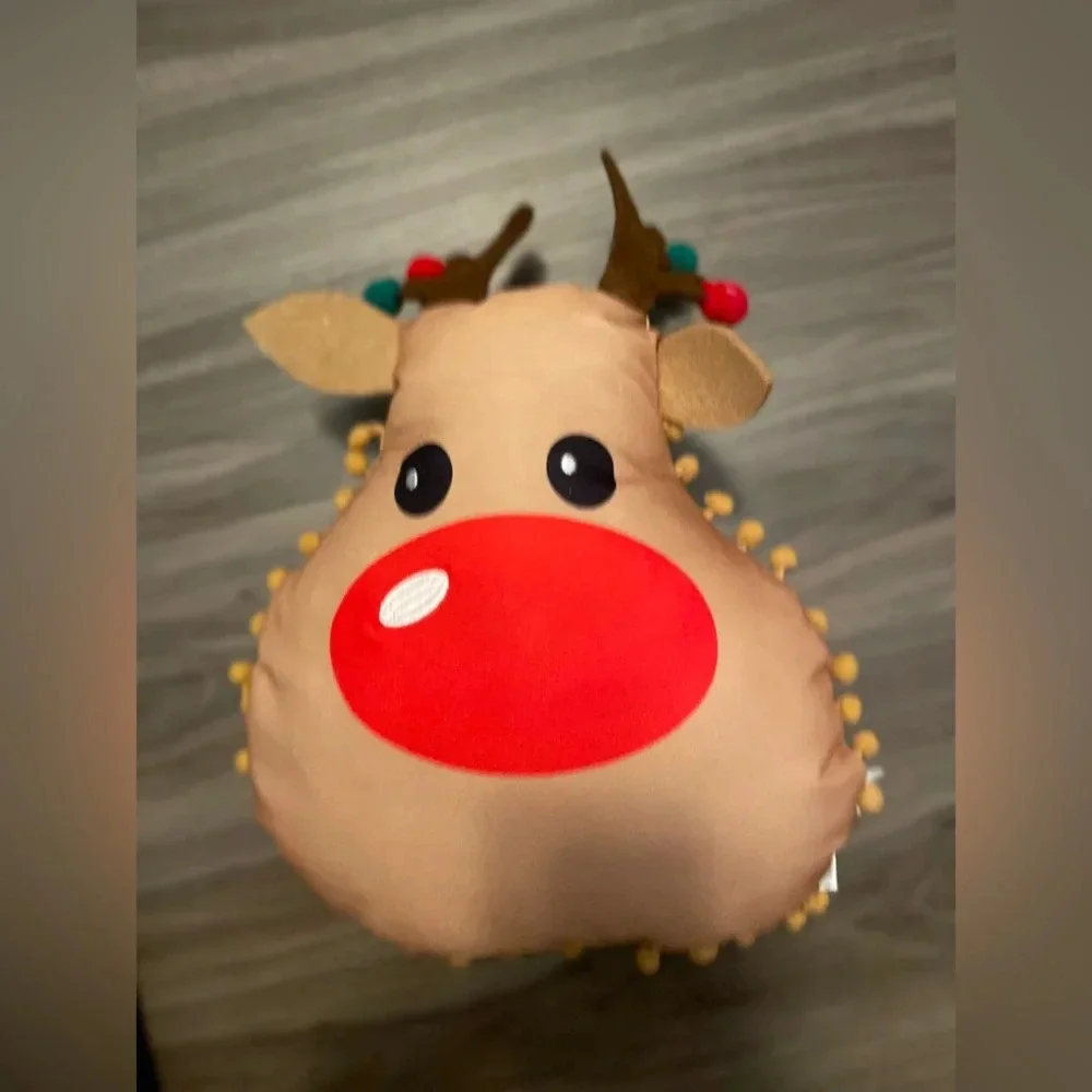 Holiday Time Christmas 11 inch Reindeer Decorative Pillow Plush
